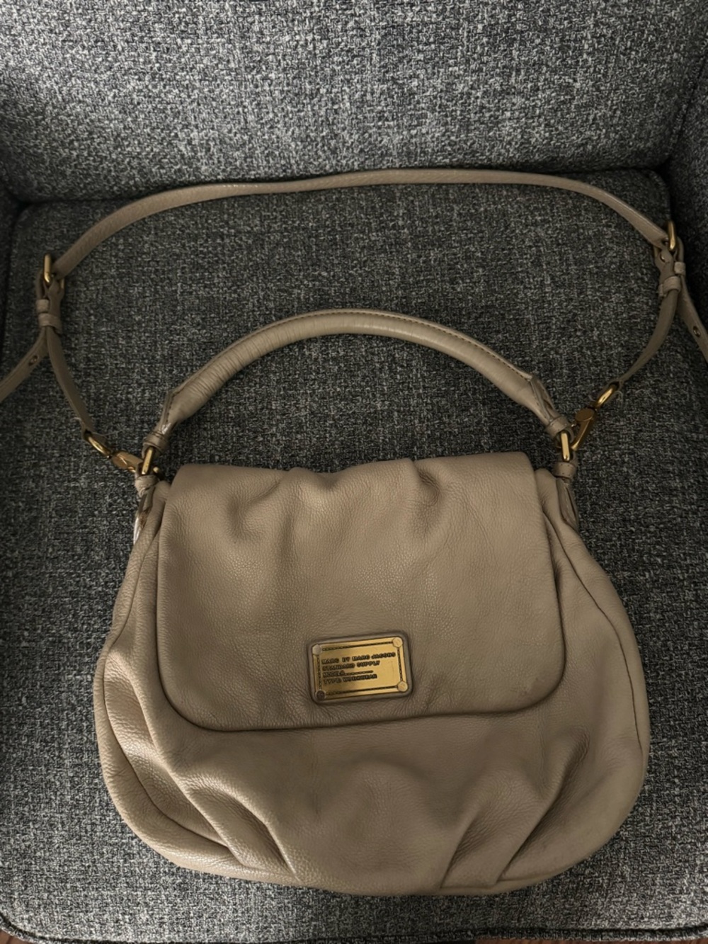 Marc by Marc Jacobs Taupe Pebbled Leather Shoulder Bag with Gold Hardware